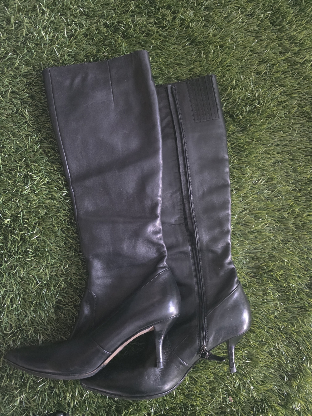 Via Spiga Black Leather Knee-High Pointed-Toe Boots With Perfect Size Heel - Picture 2 of 5